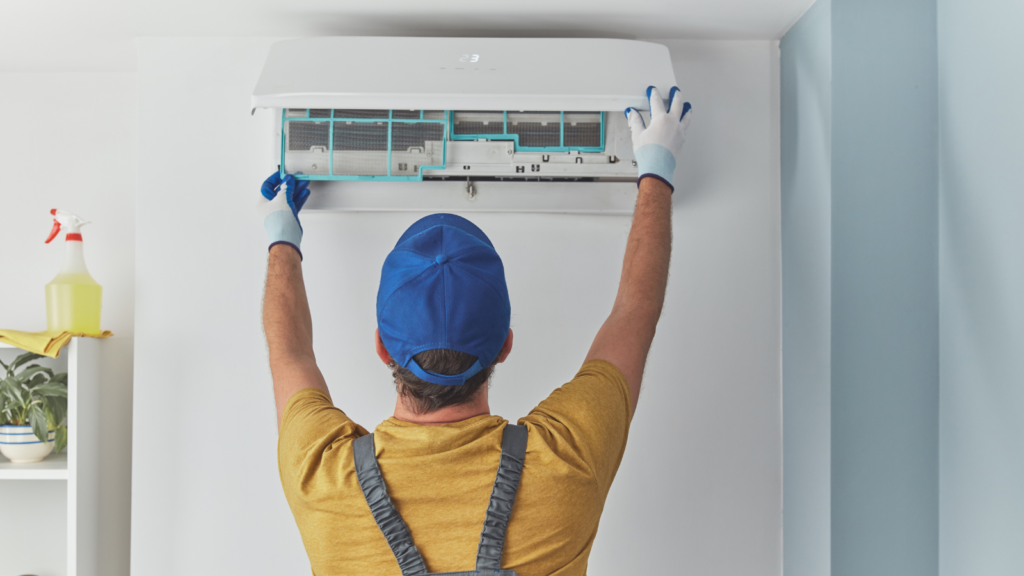 Wall-mounted indoor unit after ductless mini split installation in a Bentonville, AR home